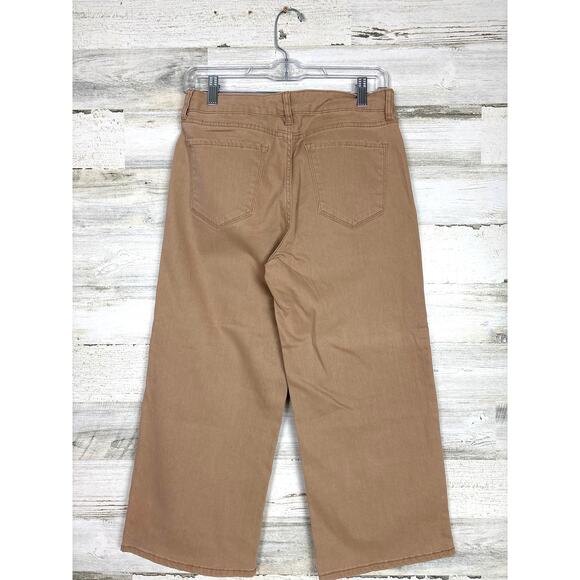 Isaac Mizrahi Women’s 4P Brown Wide Leg Cropped Denim Jeans Zip Front NEW - Picture 2 of 3